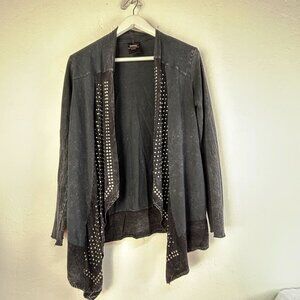 Vocal Voice of California Womens Studded Waterfall Cardigan Sweater Small Black